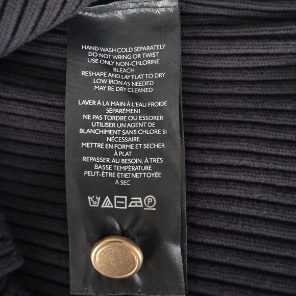 ANTHROPOLOGIE MAEVE Black Ribbed Bell Sleeve Gold Button Sweater M NWOT - Picture 6 of 7